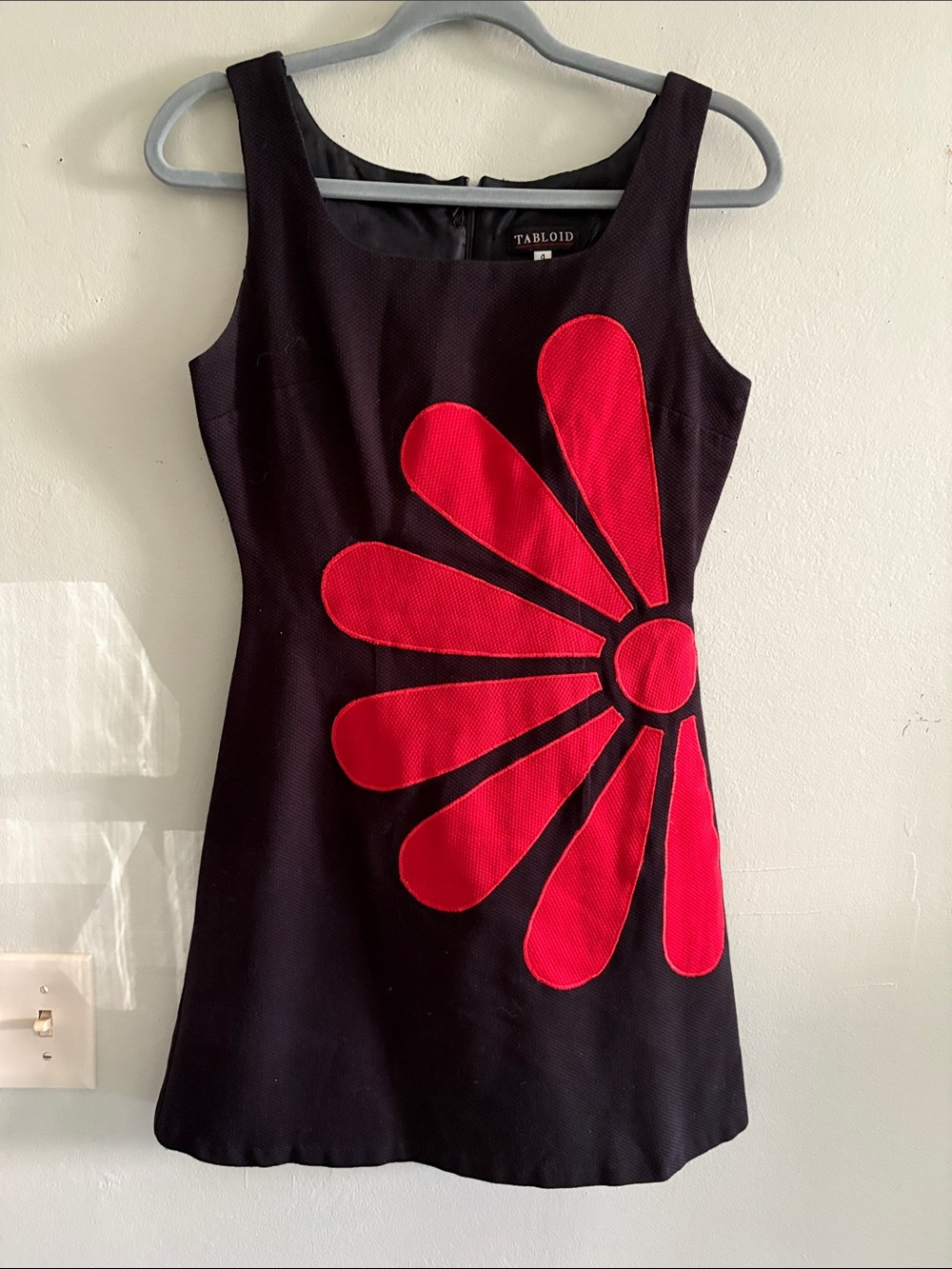 Tabloids Black Mini Dress with Red Daisy Appliqué 4